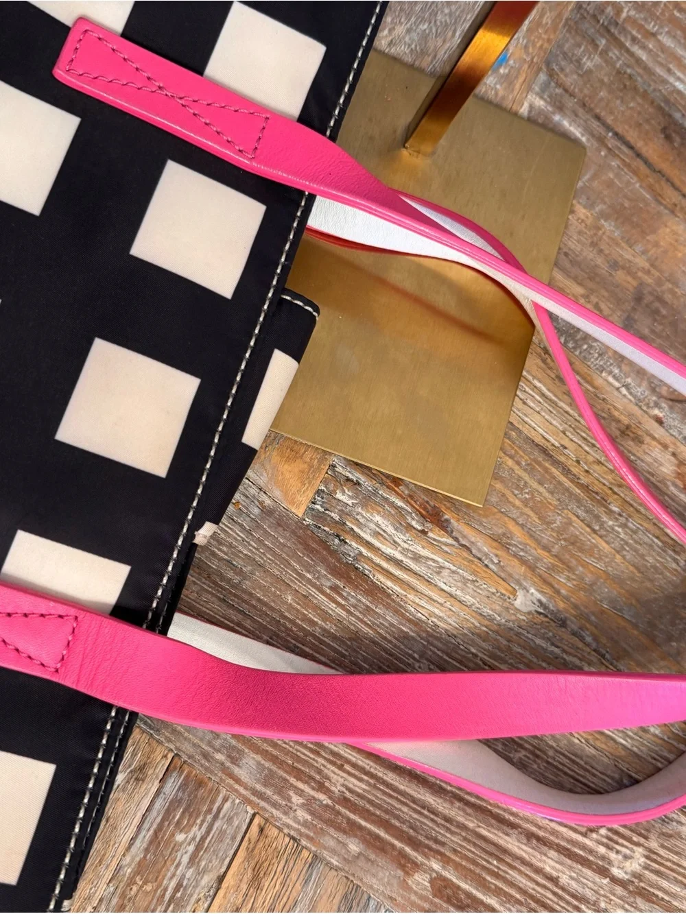 Kate Spade Checker Bag  with Pink Handles